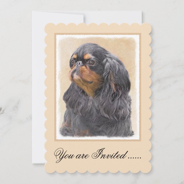 Engelsk Toy Spaniel Målning Original Djur Konst Inbjudningar (Framsida)