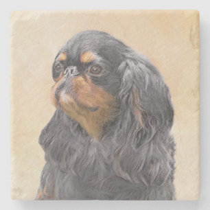 Engelsk Toy Spaniel Målning Original Djur Konst Stenunderlägg