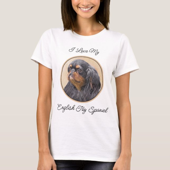 Engelsk Toy Spaniel Målning Original Djur Konst T Shirt (Framsida)