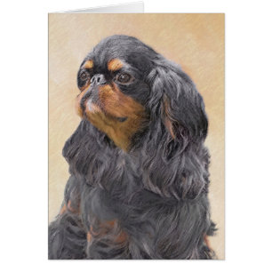 Engelsk Toy Spaniel Målning Original Djurkonst Hälsningskort