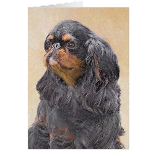 Engelsk Toy Spaniel Målning Original Djurkonst Hälsningskort (Framsidan)