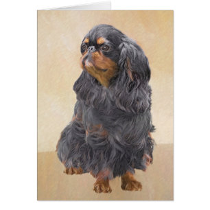 Engelsk Toy Spaniel Målning Original Djurkonst Hälsningskort