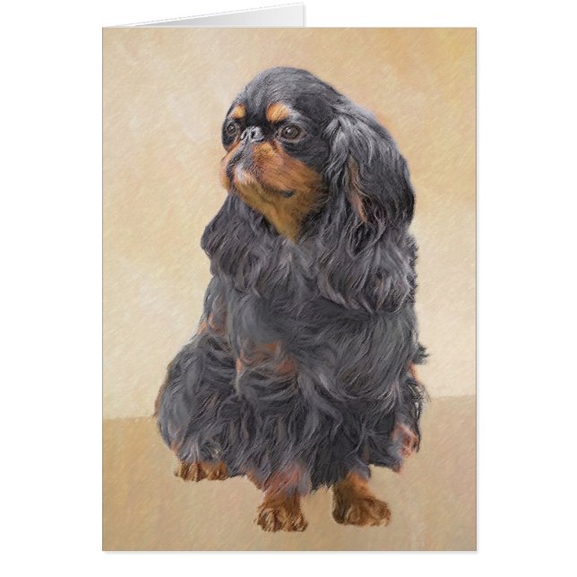 Engelsk Toy Spaniel Målning Original Djurkonst Hälsningskort (Framsidan)