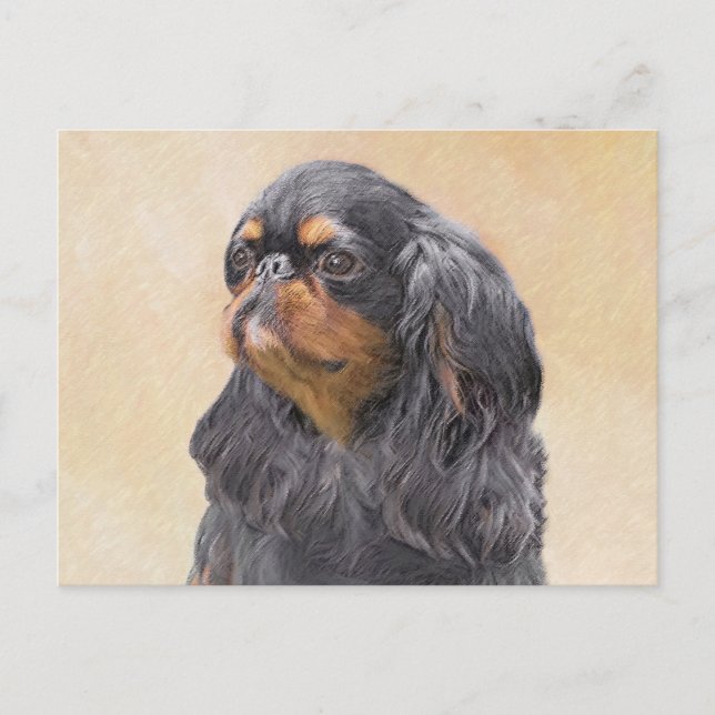 Engelsk Toy Spaniel Målning Original Djurkonst Vykort (Framsida)