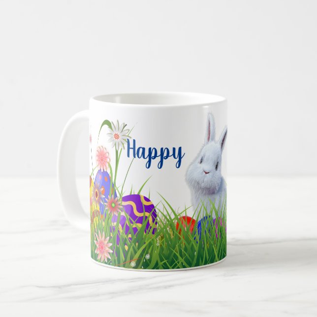 Engelsk trädgård Glad påskharen & Färgglada ägg Kaffemugg (Framsida vänster)