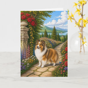 Engelsk Trädgård Shetland Sheepdog Tomt Kort