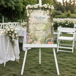 Engelsk Trädgård Vattenfärg Blommig Bröllop Välkom Poster