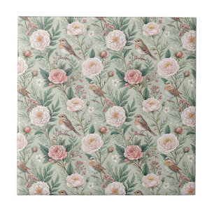 Engelsk trädgårdsfågel & Peony blomster Mönster Ko Kakelplatta