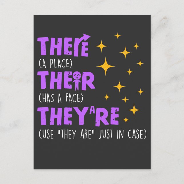 Engelsk undervisnings skola grammatik lärare vykort (Framsida)