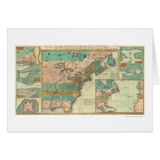 Engelsk väldeAmerika karta - 1755 Hälsningskort (Framsidan Horizontal)