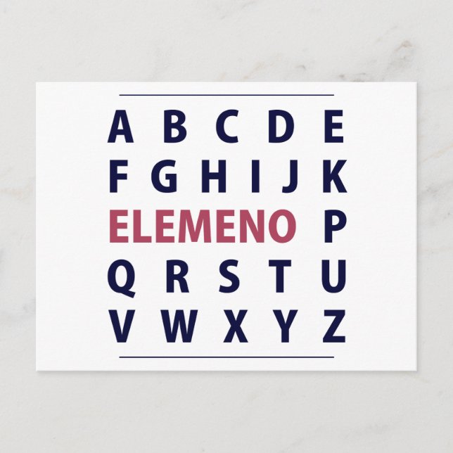 Engelska Alphapbet ELEMENO Sång Vykort (Framsida)