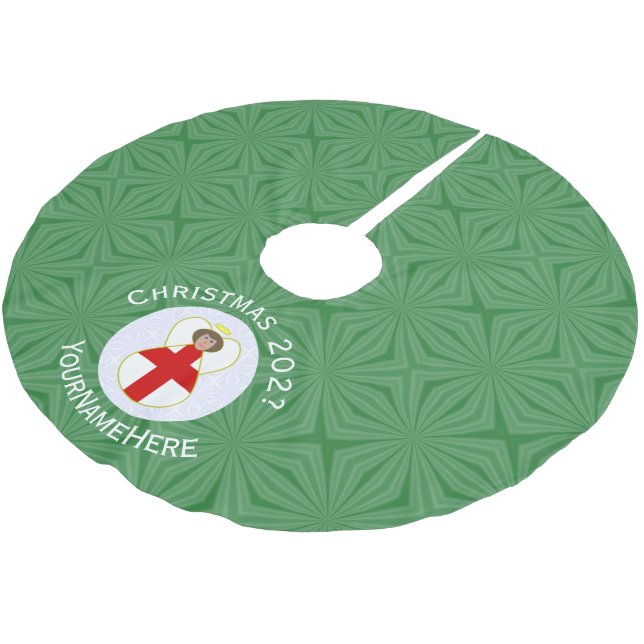 Engelska Angel-Personligen Jul-Flagga Julgransmatta Borstad Polyester (Vinklad)