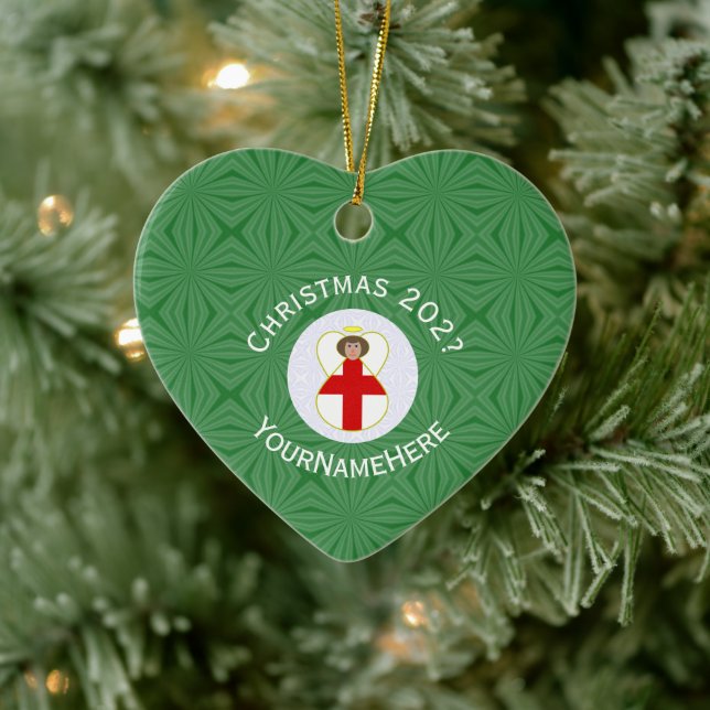Engelska Angel-Personligen Jul-Flagga Julgransprydnad Keramik (Träd)