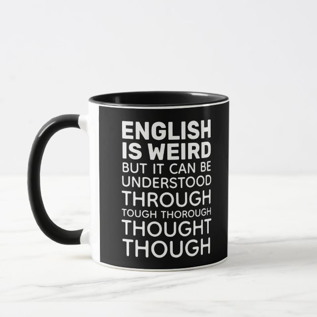 Engelska är Konstig Funny Grammar Black Mugg (Vänster)
