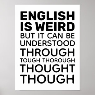 Engelska är Konstig Funny Grammar Poster