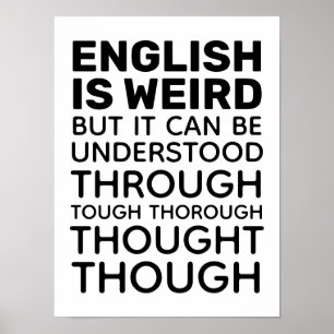 Engelska är konstig rolig grammatik poster