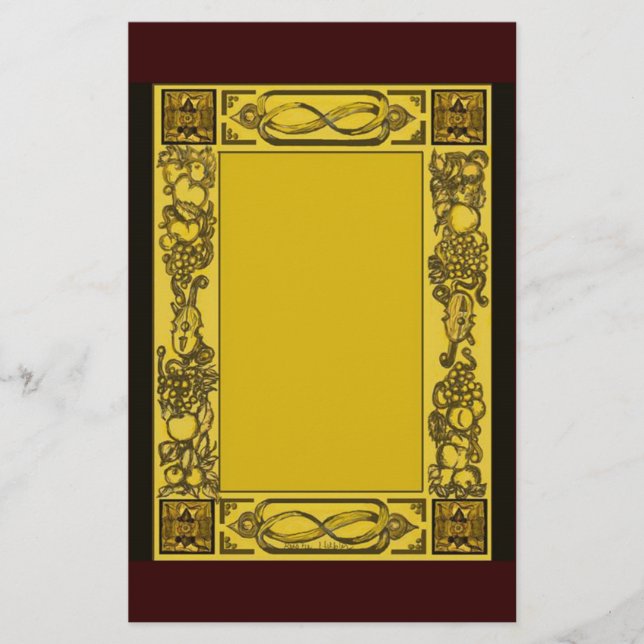 Engelska återställandeträsniderier inspirerade brevpapper (Framsida)