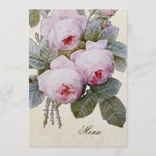 Engelska Bourbon Ro Blommigt Personligt bröllp Men Meny (Framsida)