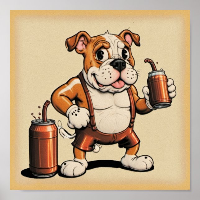 Engelska Bull Dog with Soda Poster (Framsidan)