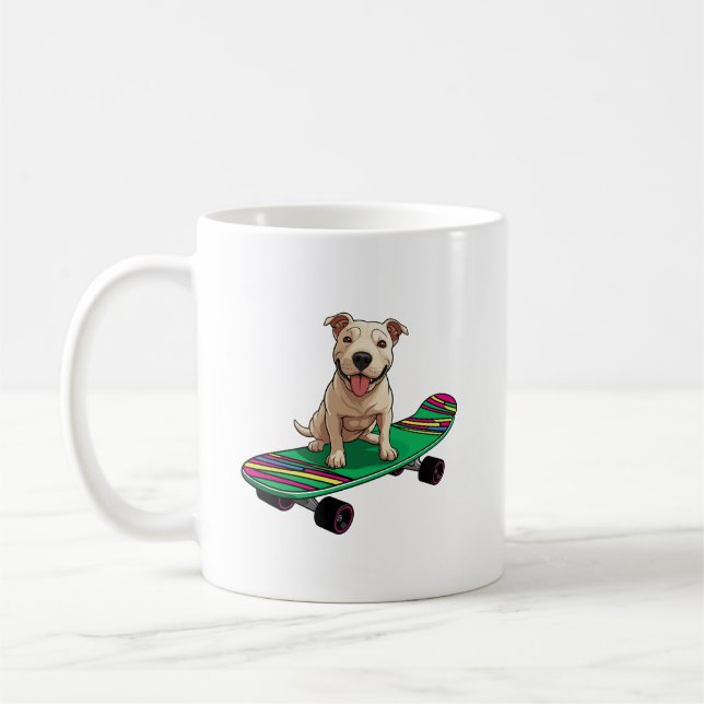 Engelska Bull Terrier på Skateboard Kaffemugg (Vänster)