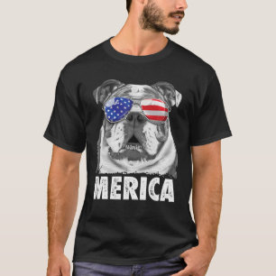 Engelska bulldog 4:e juli Merica Hund USA flagga T Shirt