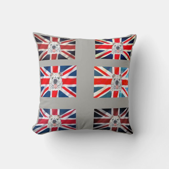 Engelska Bulldog and Union Jack Illustration Kudde (Framsida)