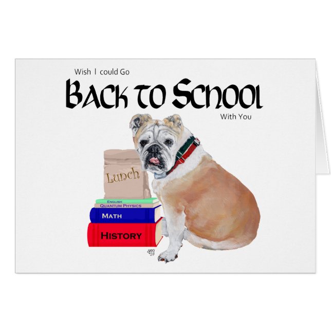 Engelska bulldog Back to school Hälsningskort (Framsidan Horizontal)
