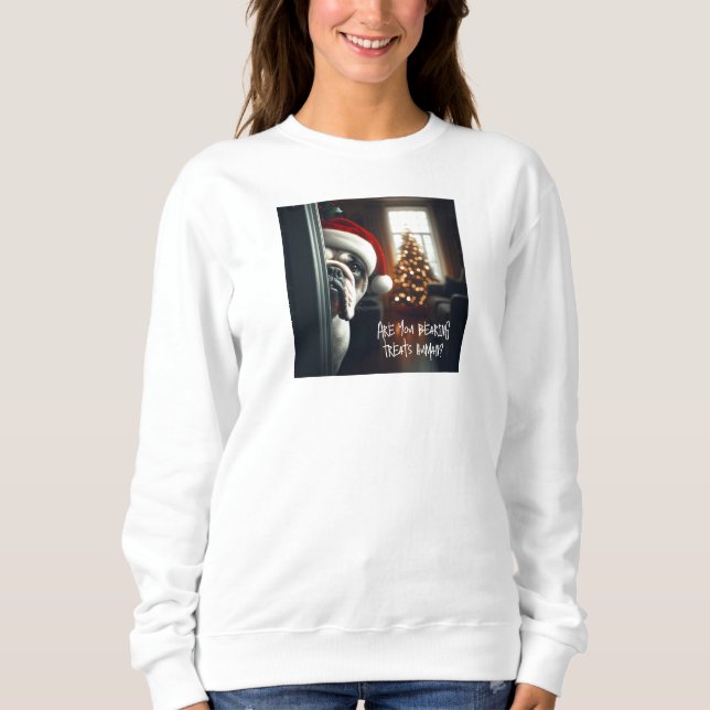 Engelska bulldog Bearing Treat jul Sweatshirt T Shirt (Framsida)