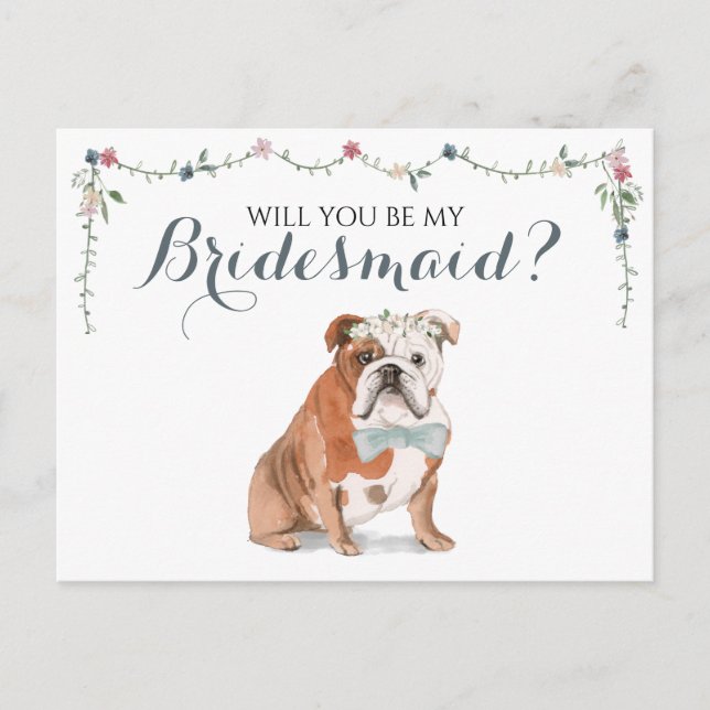 Engelska Bulldog Bridal Party ska vara min bridesm Inbjudan Vykort (Framsida)