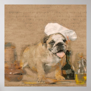 Engelska bulldog Chef Kitchen Skriv ut Poster
