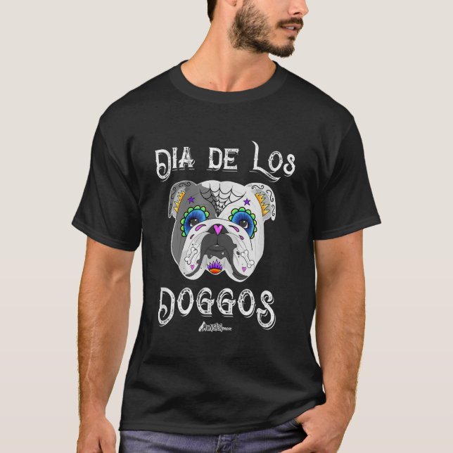 Engelska bulldog Day of the dead Sugar Skull Hallo T Shirt (Framsida)