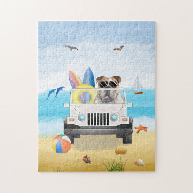 Engelska bulldog-drivande på Beach Pussel (Vertikal)