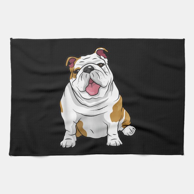 Engelska Bulldog Fantastisk Funny Bulldog Valp Hun Kökshandduk (Horisontell)