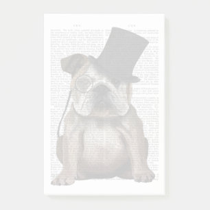 Engelska bulldog, formell hound och hatt post-it block