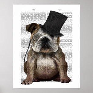 Engelska bulldog, formell hound och hatt poster