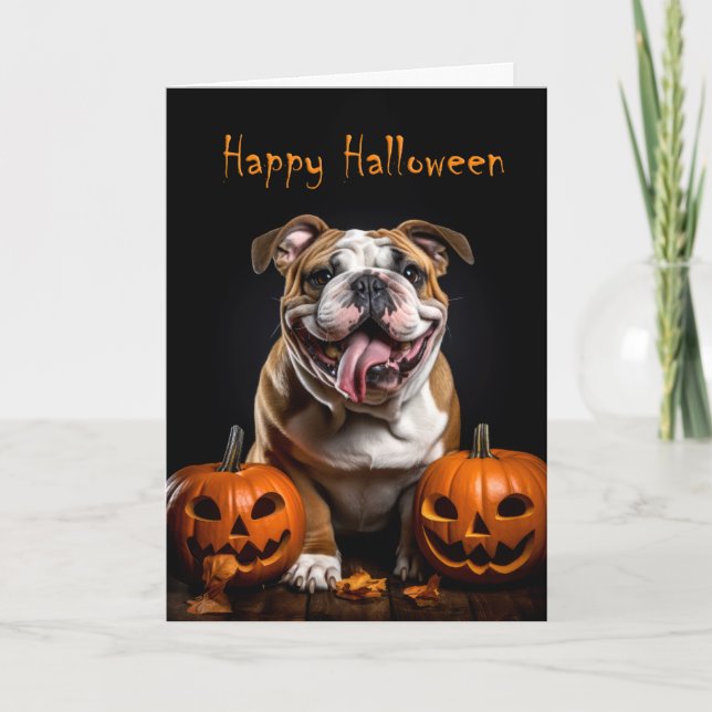 Engelska Bulldog Halloween Kort (Framsida)