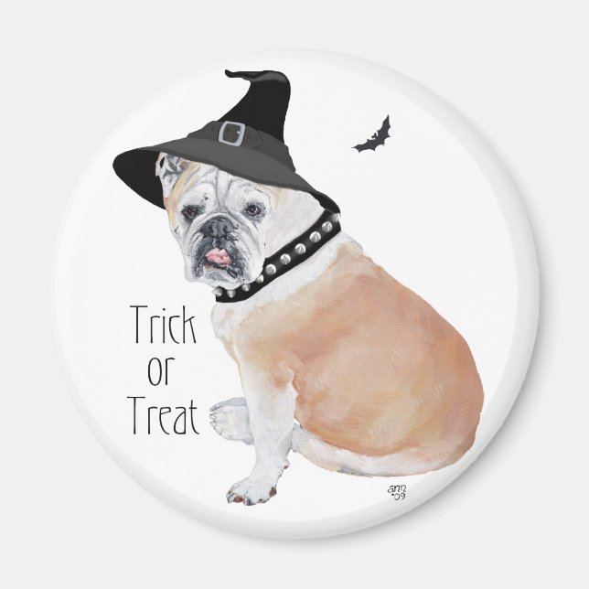 Engelska Bulldog Halloween Magnet (Framsidan)