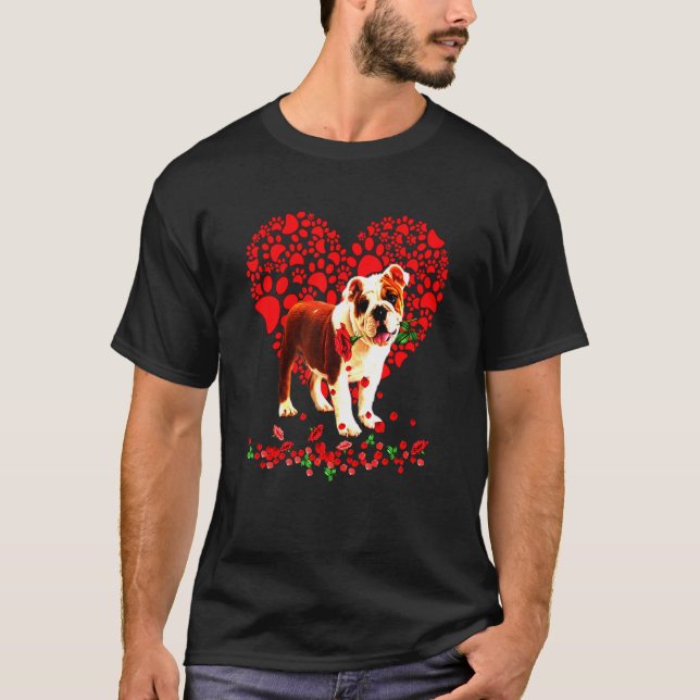 Engelska Bulldog Heart Hund Pappa Hund Mamma T Shirt (Framsida)