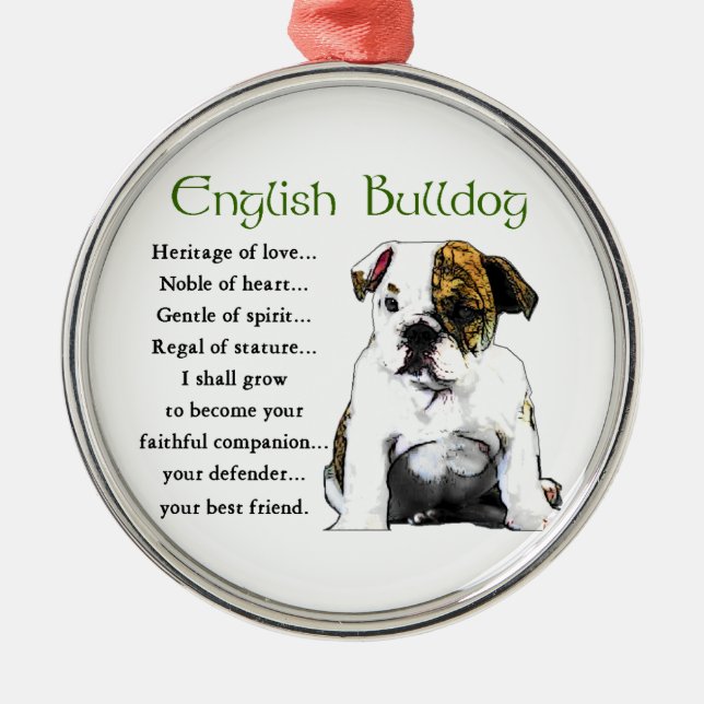 Engelska Bulldog Heritage of Kärlek Julgransprydnad Metall (Framsidan)