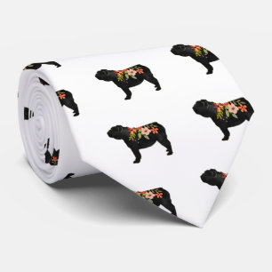 Engelska Bulldog Hund aveln Boho Blommigt Silhouet Slips