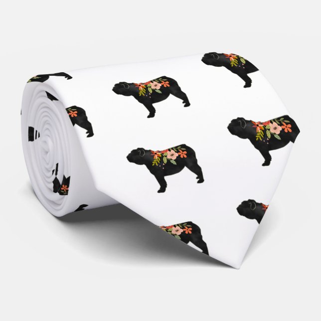 Engelska Bulldog Hund aveln Boho Blommigt Silhouet Slips (Rullad)