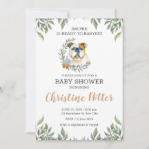 Engelska bulldog Hund Greenery Boho Baby Shower