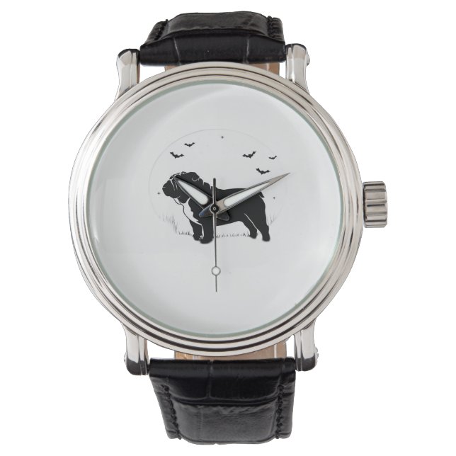 Engelska bulldog Hund - Halloween Måne Silhouette  Armbandsur (Framsida)