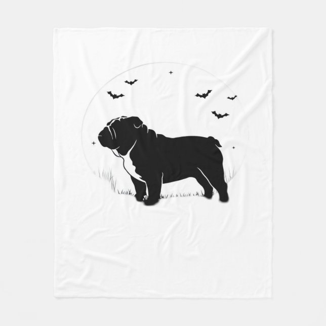 Engelska bulldog Hund - Halloween Måne Silhouette  Fleecefilt (Framsidan)