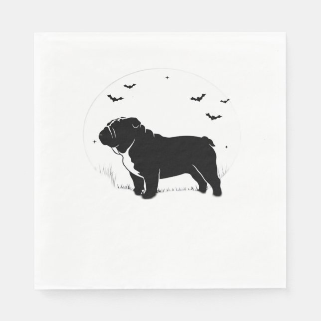 Engelska bulldog Hund - Halloween Måne Silhouette  Pappersservett (Framsidan)