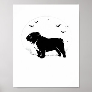 Engelska bulldog Hund - Halloween Måne Silhouette  Poster