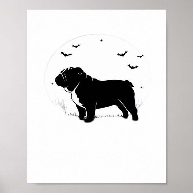 Engelska bulldog Hund - Halloween Måne Silhouette  Poster (Framsidan)