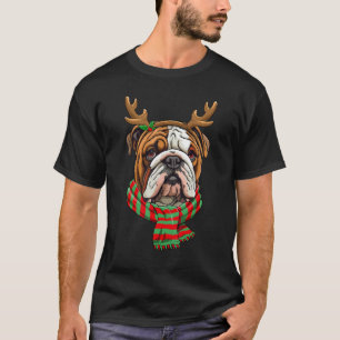 Engelska bulldog Hund jul Reindeer Santa Hat F T Shirt