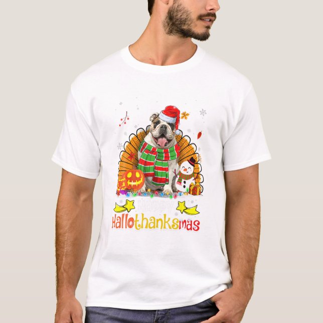 Engelska bulldog Hund Lycklig T Shirt (Framsida)