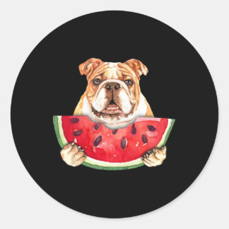 Engelska bulldog Hund och vattenmelon Tropiska fru Runt Klistermärke
